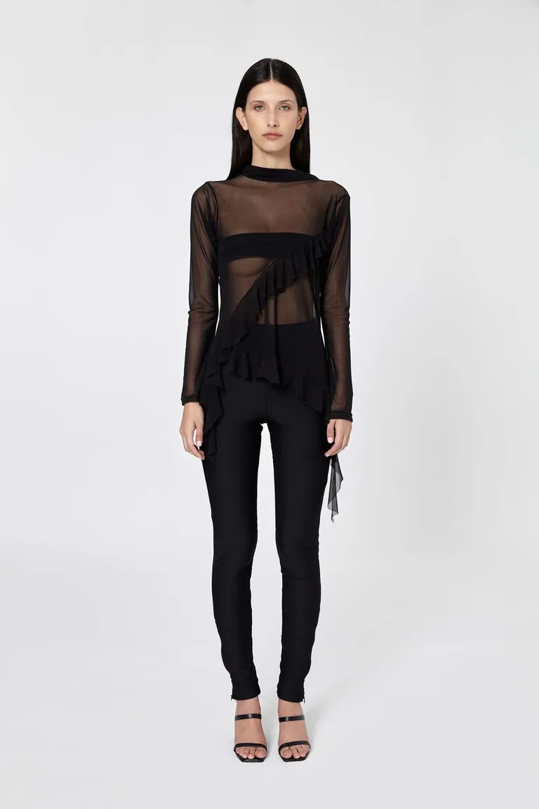 Top Modular Negro con Detalles de Volados y Cuello Alto de Naíma en Tops para argentina