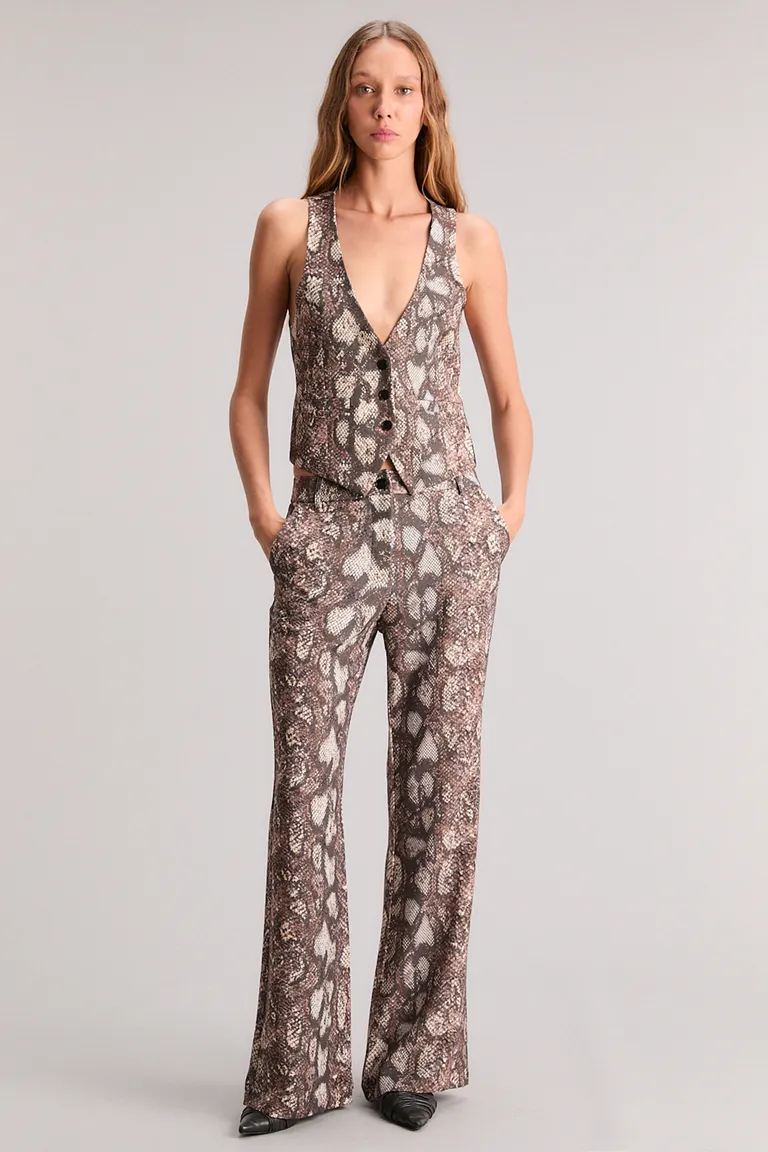 Pantalón flare con estampado de piel de serpiente para mujer de Kosiuko en Pantalones para argentina