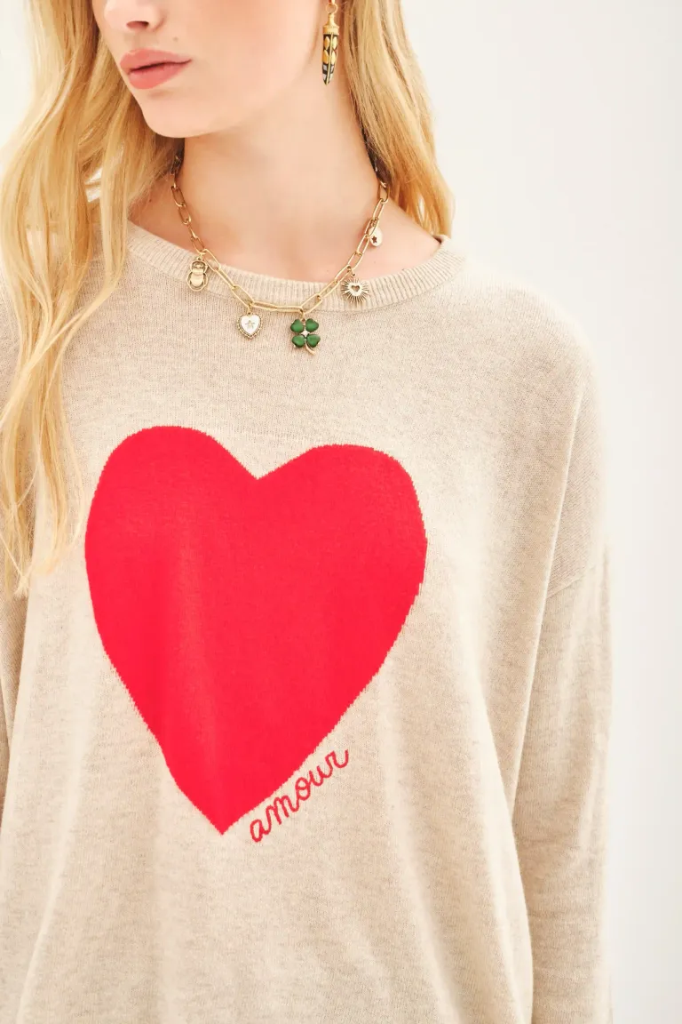Suéter de estilo holgado con bordado de corazón rojo de Rapsodia en Buzos y Sweaters para argentina