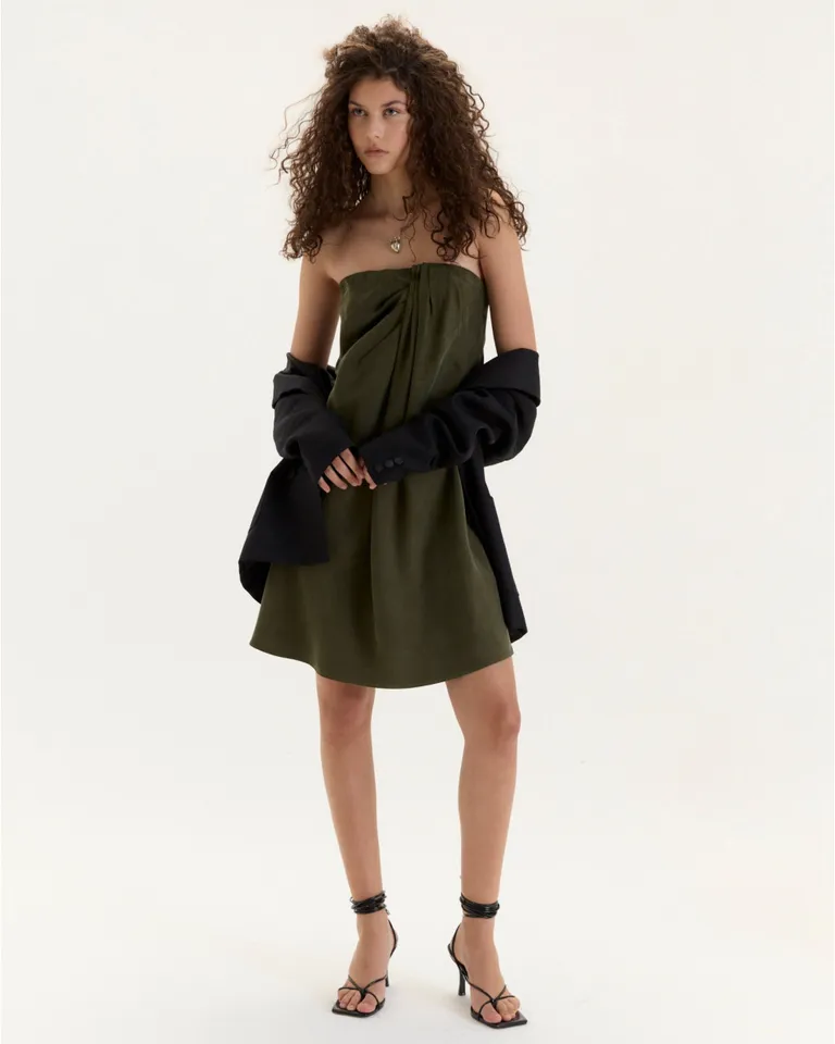 Vestido strapless verde con drapeado en el frente para mujer de Blue Sheep en Vestidos para argentina