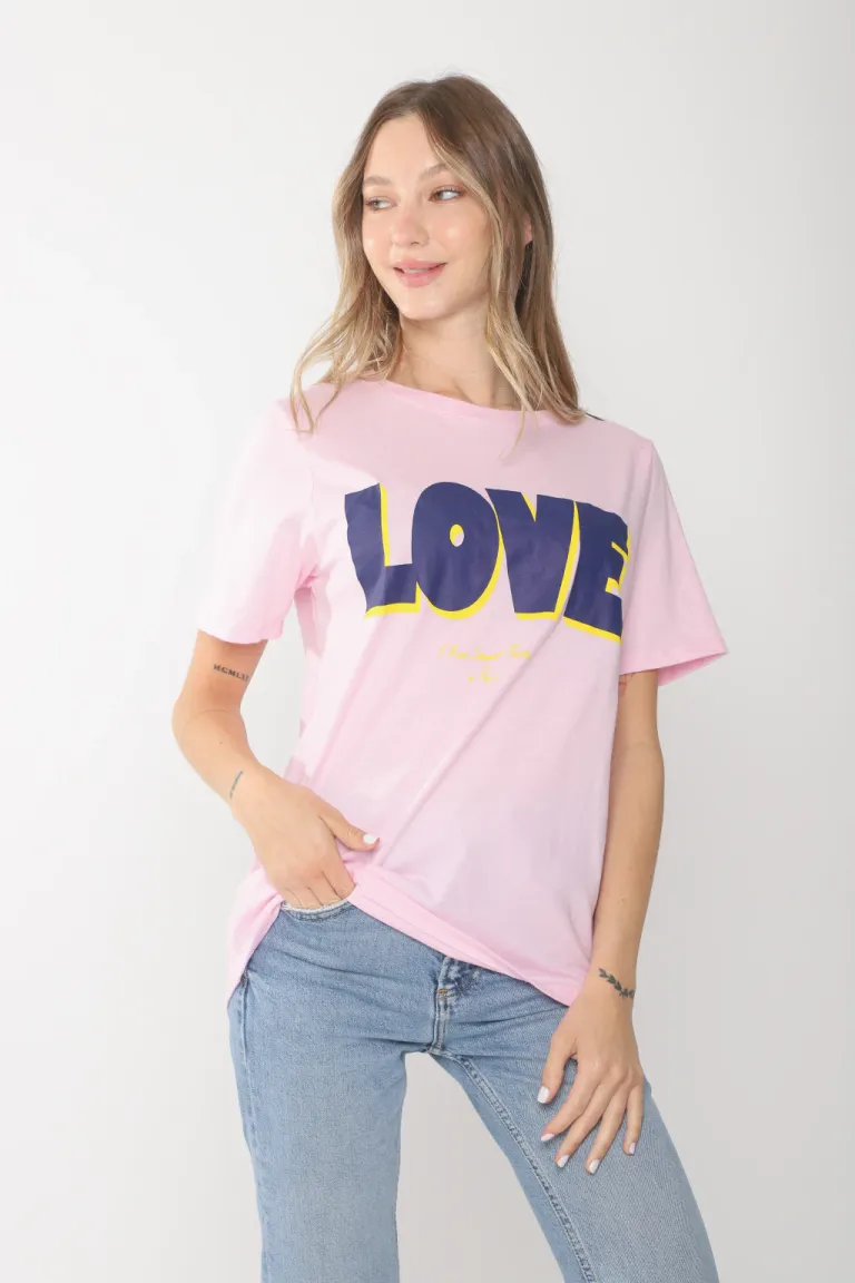 Remera de algodón con estampa 'Love' en tonos llamativos para mujer de Belle en Remeras para argentina