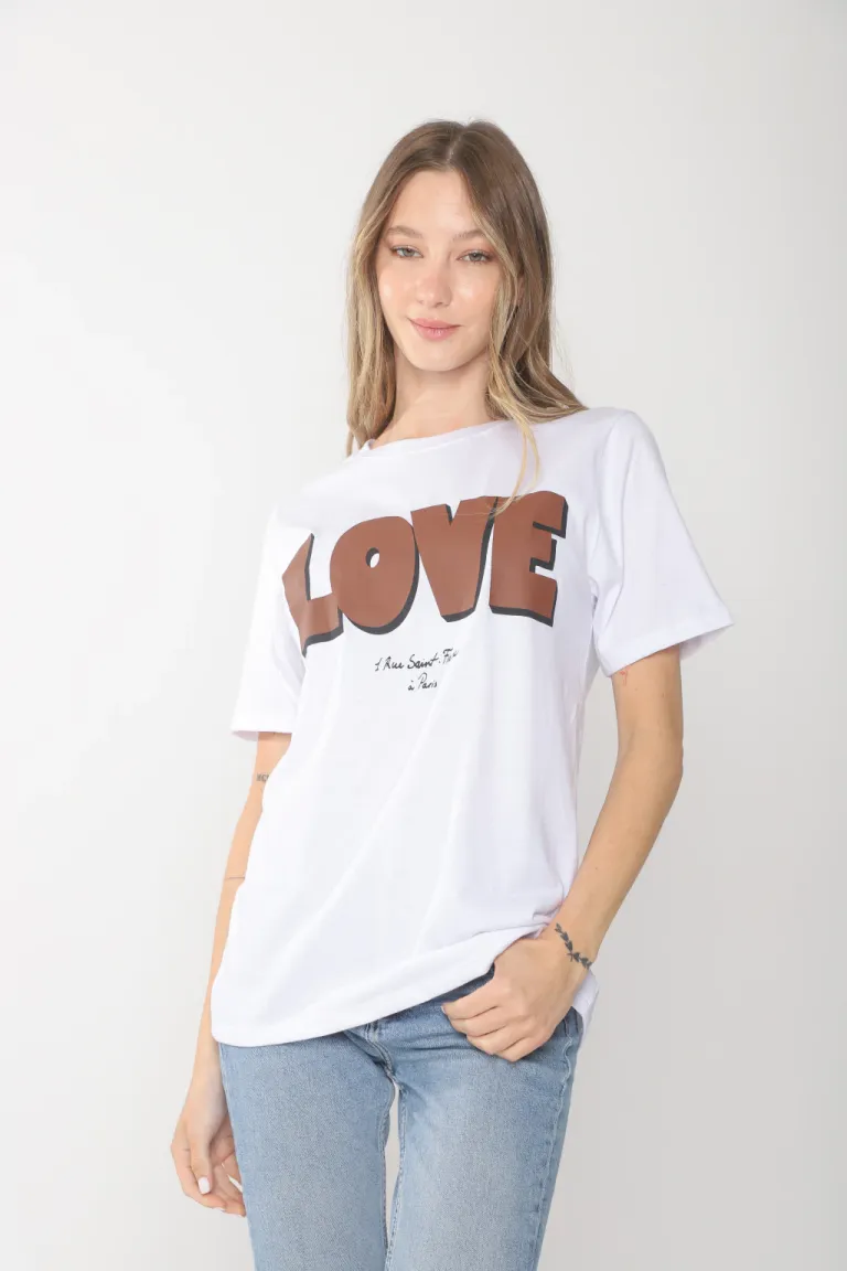Remera de algodón con estampa 'Love' en tonos llamativos para mujer de Belle en Remeras para argentina
