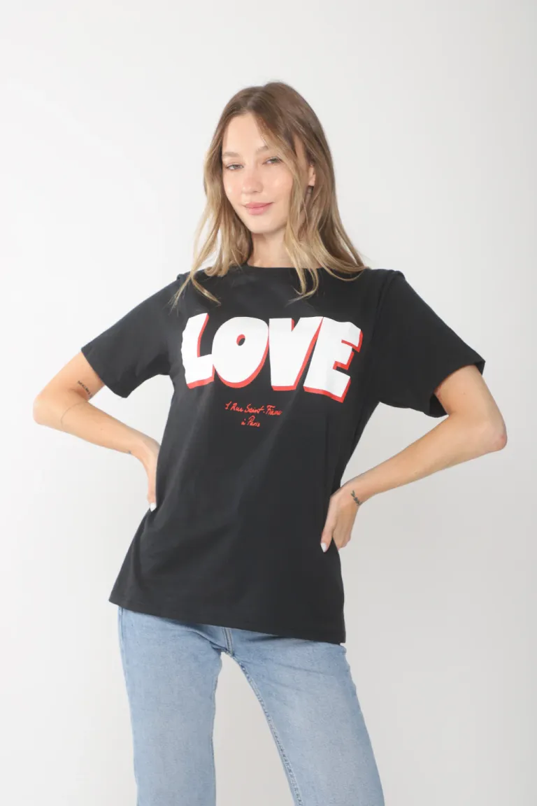 Remera de algodón con estampa 'Love' en tonos llamativos para mujer de Belle en Remeras para argentina