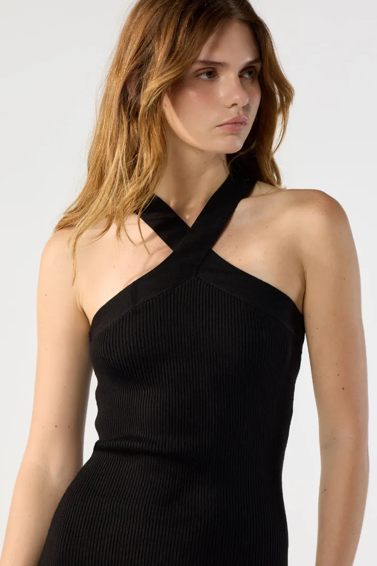 Vestido negro sin mangas con cuello cruzado para mujer de Cuesta Blanca en Vestidos para argentina