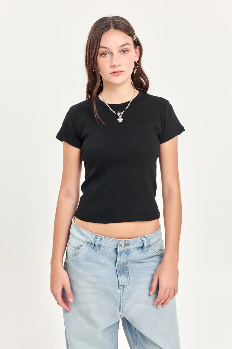 Remera básica de ribb de manga corta para mujer de 47 Street en Remeras para argentina