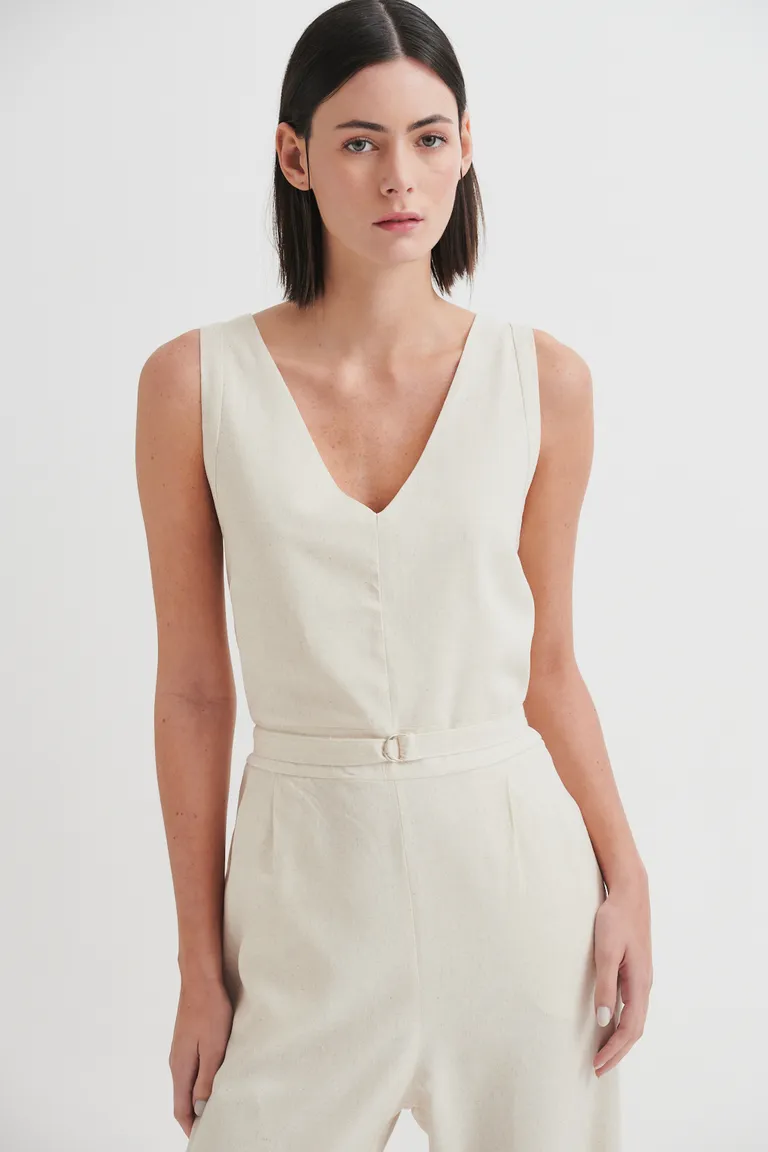 Mono elegante con escote V, cintura ajustable con hebilla y pierna ancha para mujer de Sweet en Monos para argentina