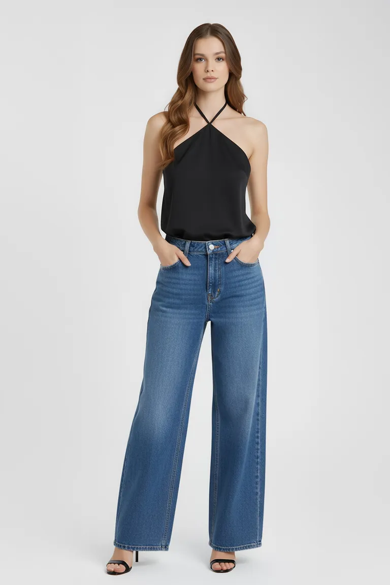 Top femenino sin mangas con escote triangular en negro de Naíma en Tops para argentina