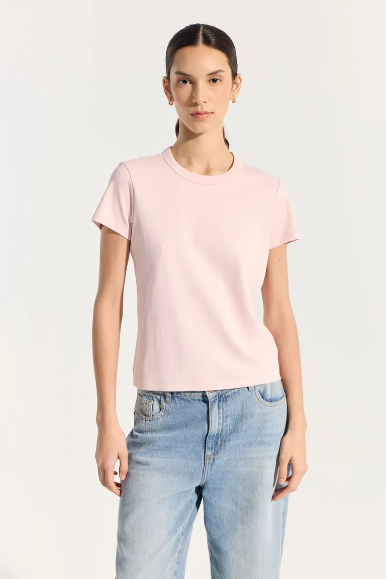 Remera básica de escote redondo en color rosa para mujer de Portsaid en Remeras para argentina