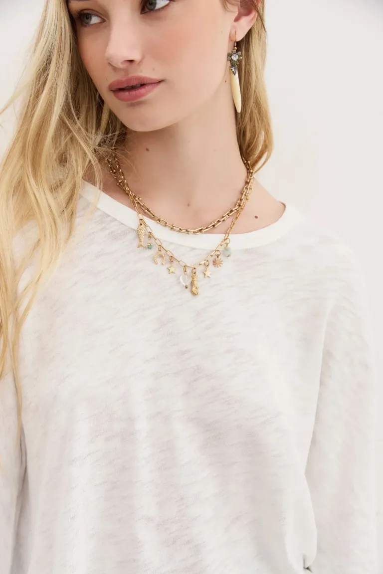 Remera de mujer holgada con mangas largas y cuello redondo de calce relajado de Rapsodia en Remeras para argentina