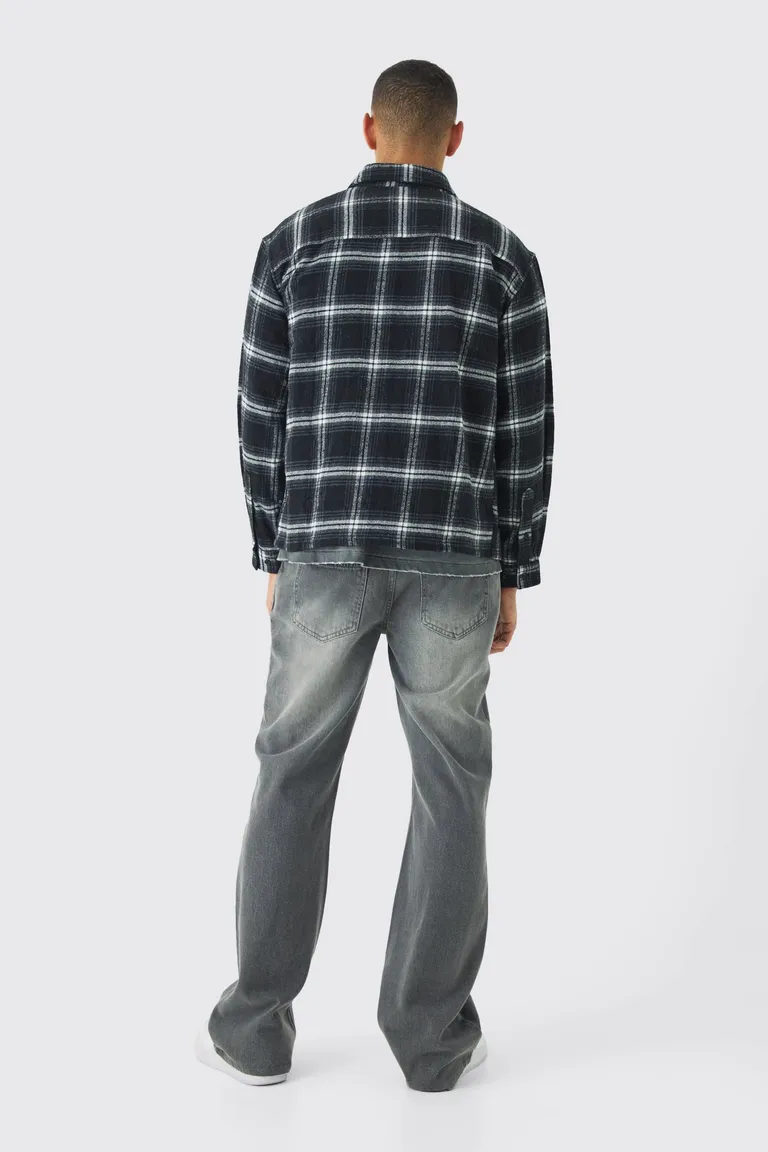 Camisa franela cuadros oversize larga de Boohooman en Camisas para argentina