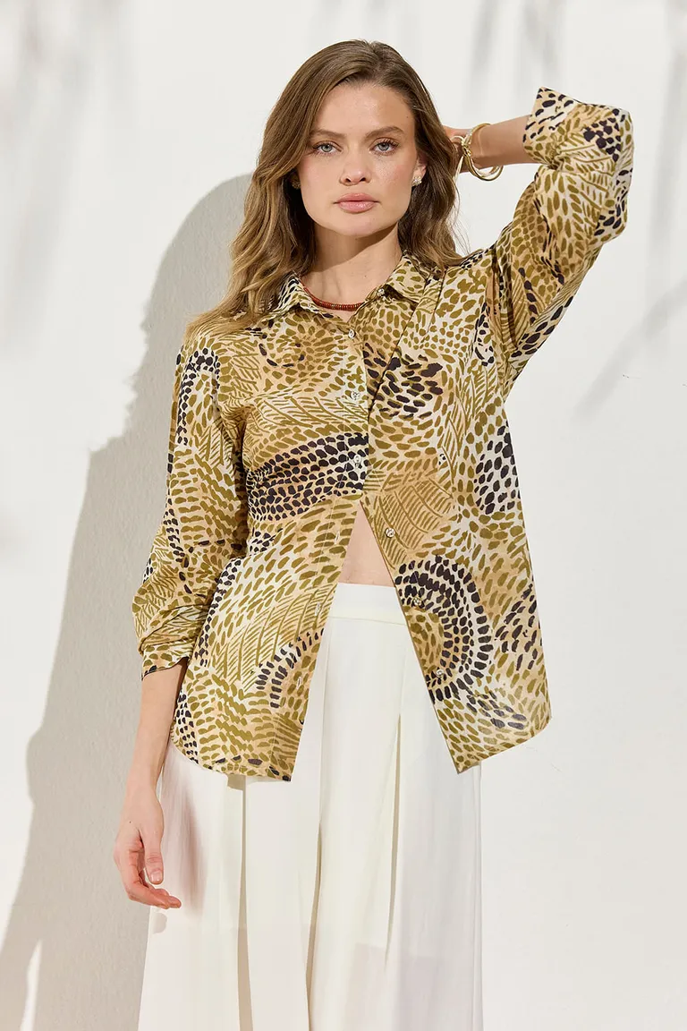 Camisa de mujer con estampado llamativo y manga larga de Indiastyle en Camisas para argentina