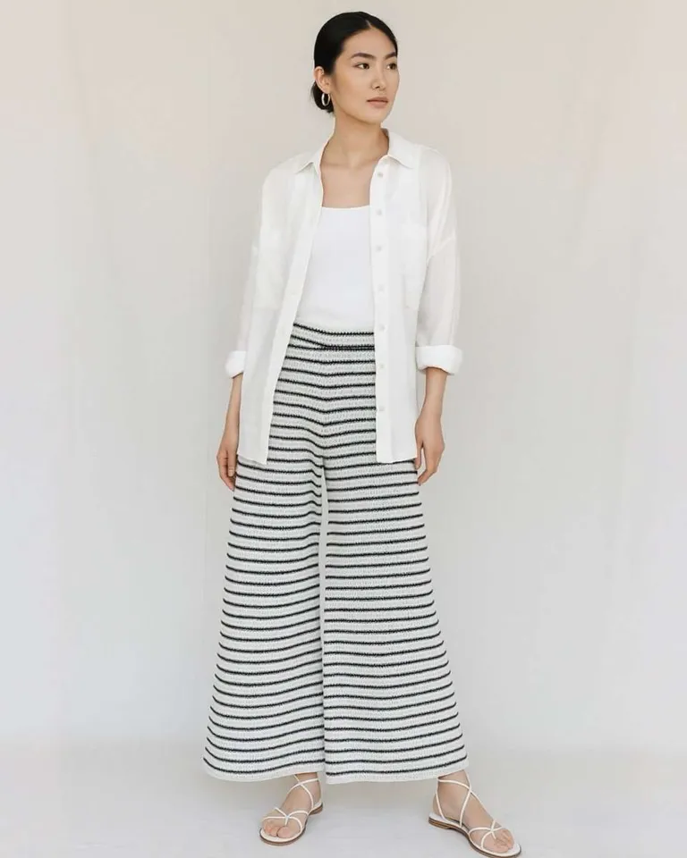 Pantalón palazzo rayado de corte amplio y elegante para mujer de Hesed en Pantalones para argentina