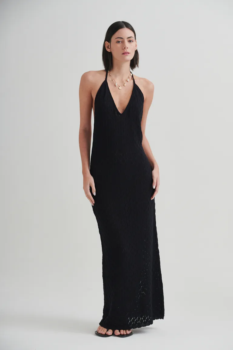 Vestido largo de algodón calado con escote en V profundo y diseño geométrico de Sweet en Vestidos para argentina