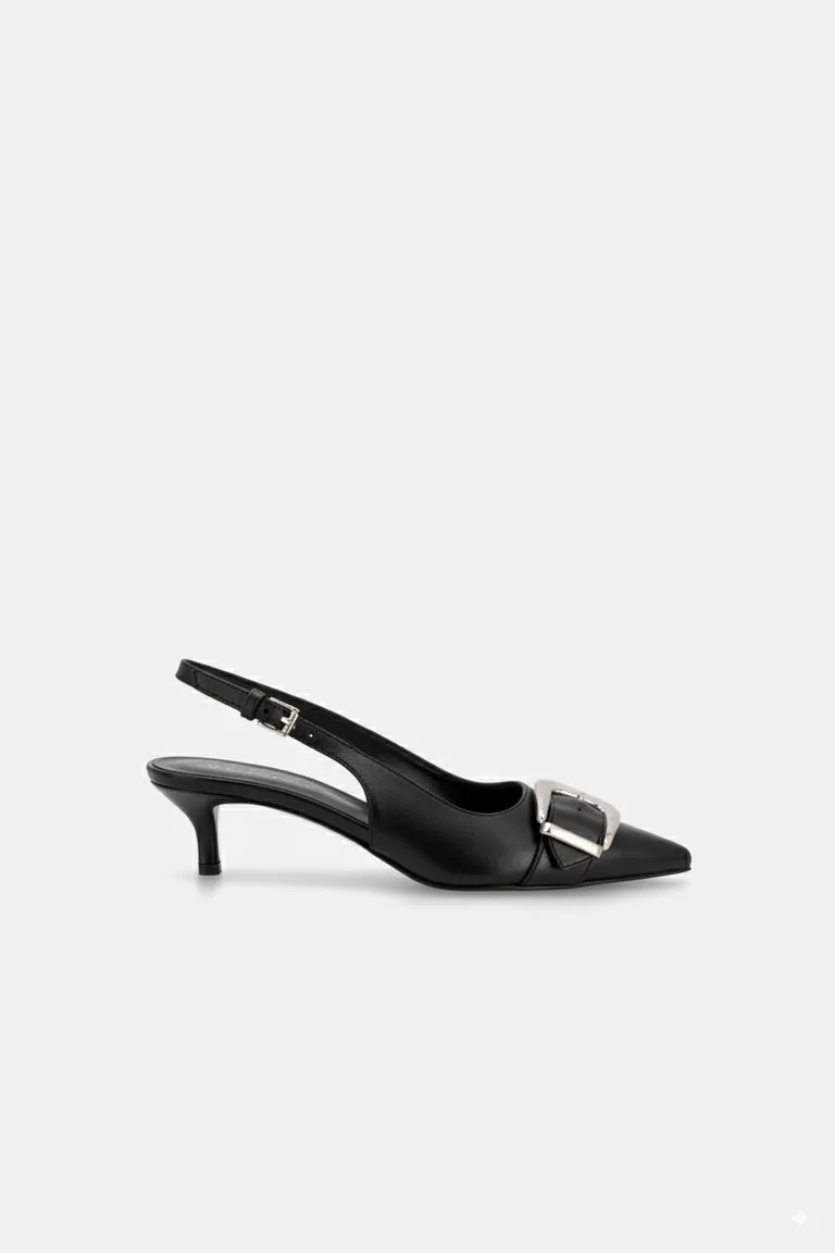 Stilettos de cuero negro con hebilla metálica plateada - Calzado de mujer sofisticado y elegante de Justaosadia en Zapatos con Tacos para argentina
