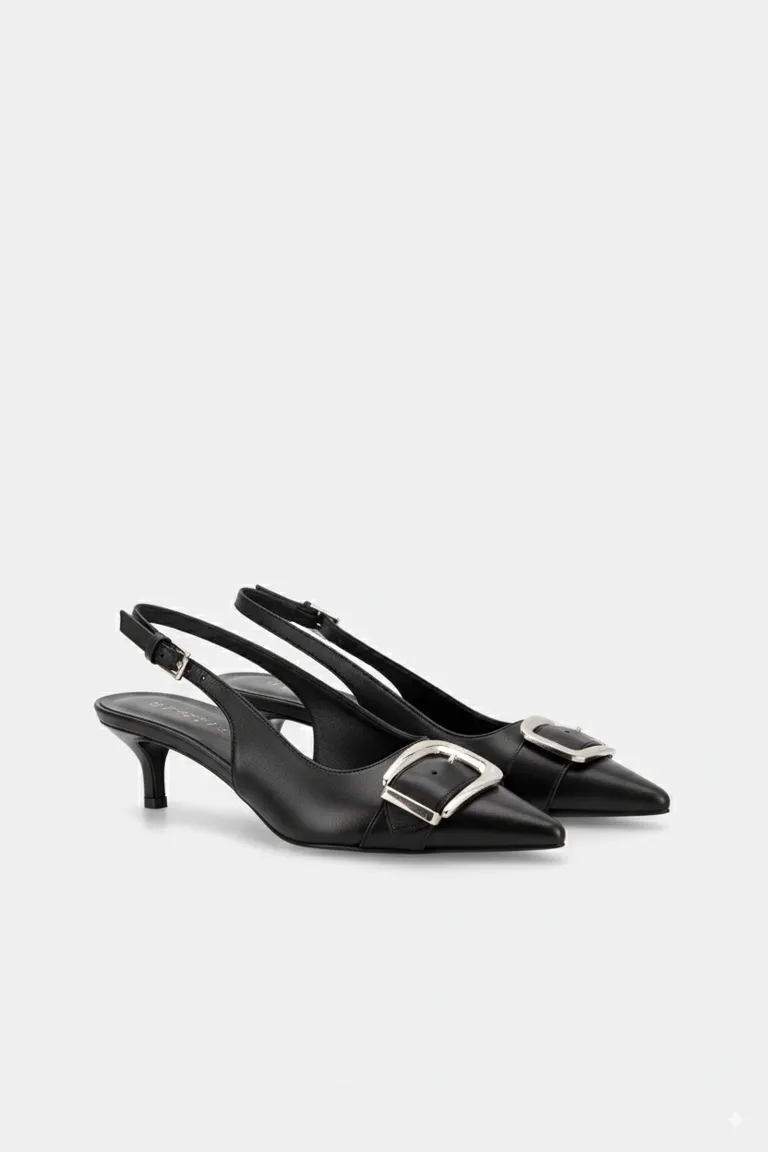 Stilettos de cuero negro con hebilla metálica plateada - Calzado de mujer sofisticado y elegante de Justaosadia en Zapatos con Tacos para argentina