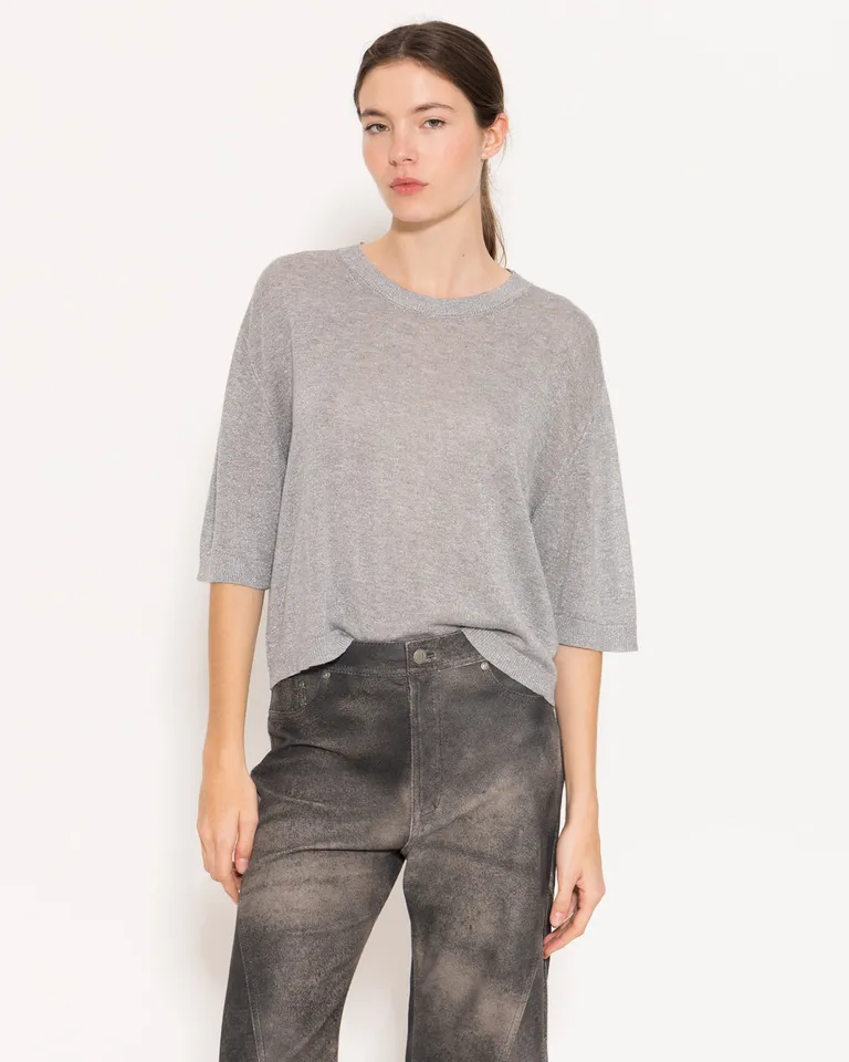 Sweater oversize gris con lurex de estilo remerón de Jazmin Chebar en Buzos y Sweaters para argentina