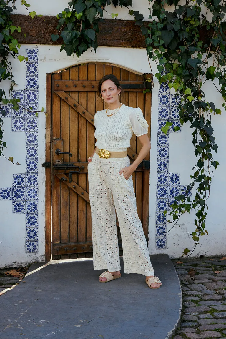 Pantalón blanco de corte ancho y diseño elegante de Indiastyle en Pantalones para argentina