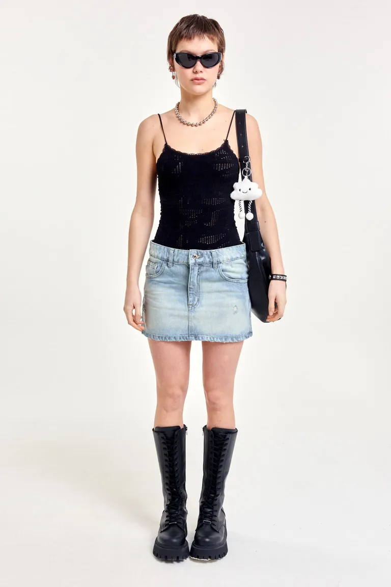 Falda de jean estilo vintage con diseño de 5 bolsillos y efecto gastado de 47 Street en Faldas para argentina