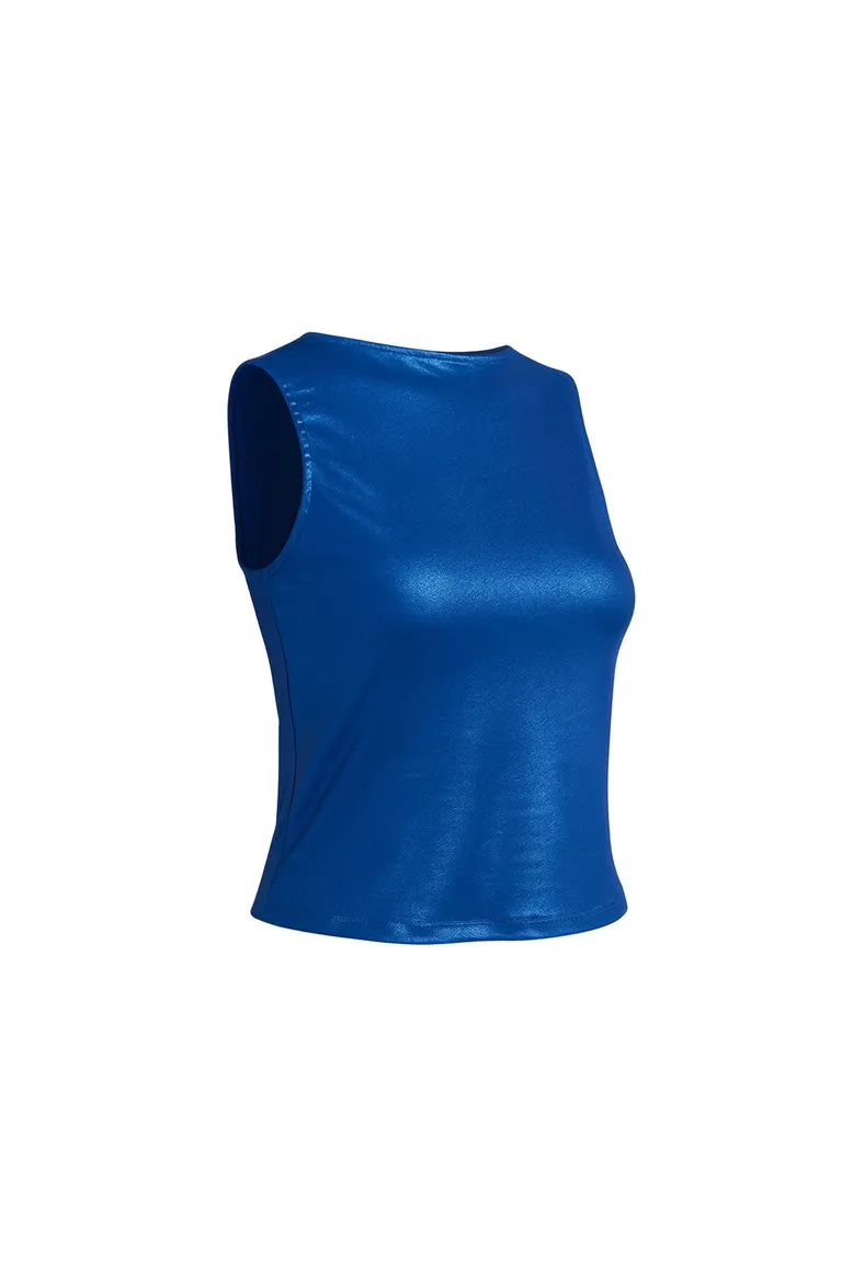 Top de microfibra azul con corte de musculosa para mujer de Naíma en Tops para argentina