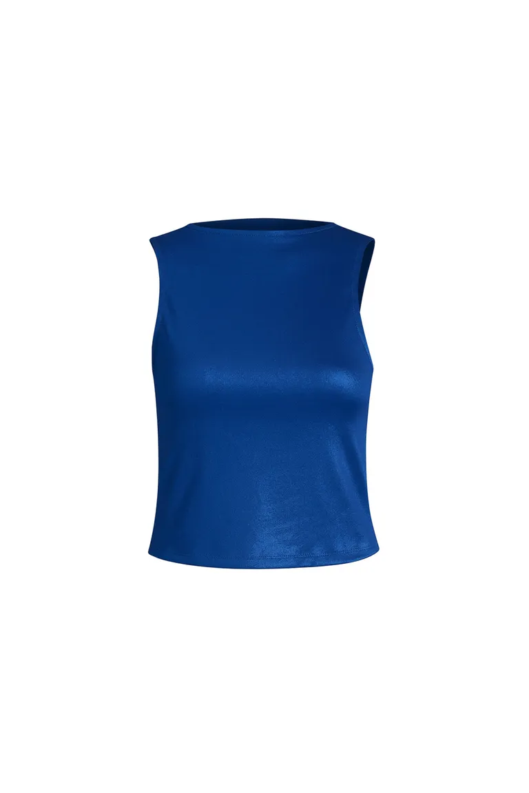 Top de microfibra azul con corte de musculosa para mujer de Naíma en Tops para argentina