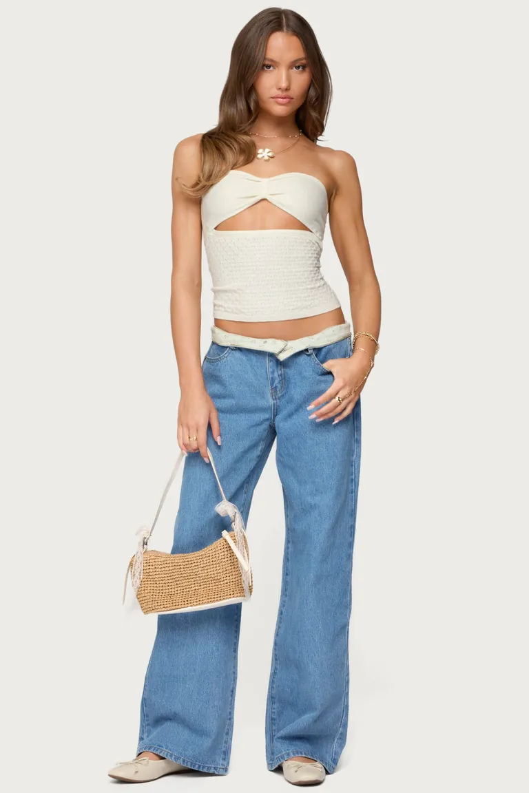 Jeans tiro bajo doblado floral de Edikted en Pantalones para argentina