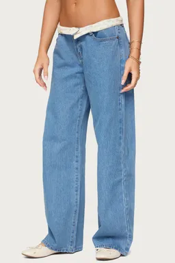 Jeans tiro bajo doblado floral de Edikted en Pantalones para argentina