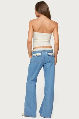 Jeans tiro bajo doblado floral de Edikted en Pantalones para argentina