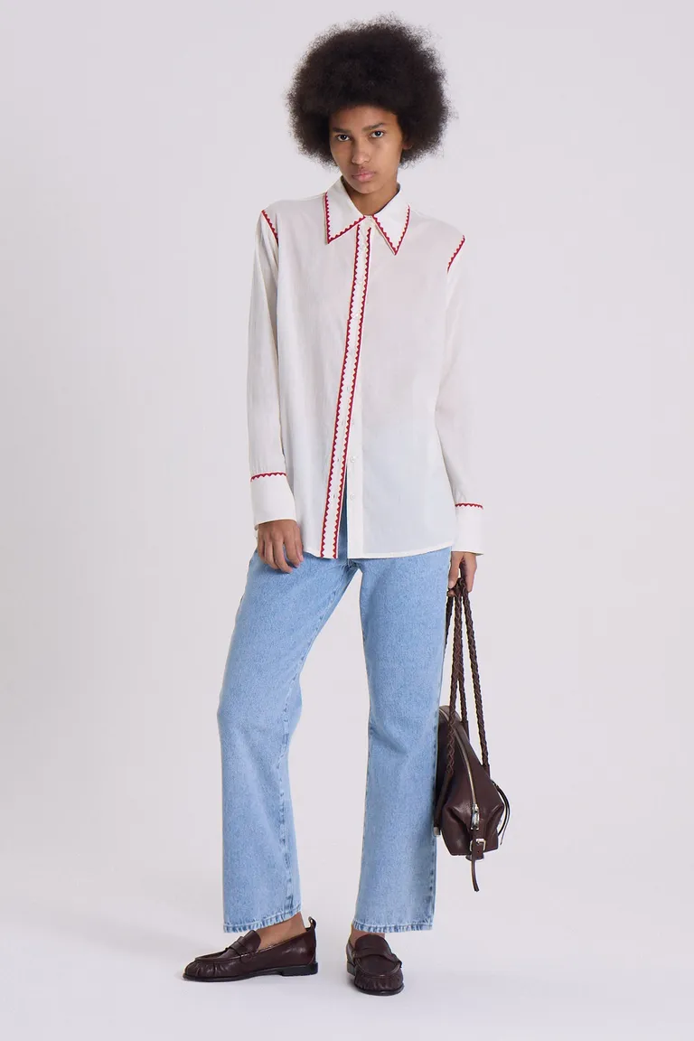 Camisa blanca con bordados en cuello y puños para mujer de Maria Cher en Camisas para argentina