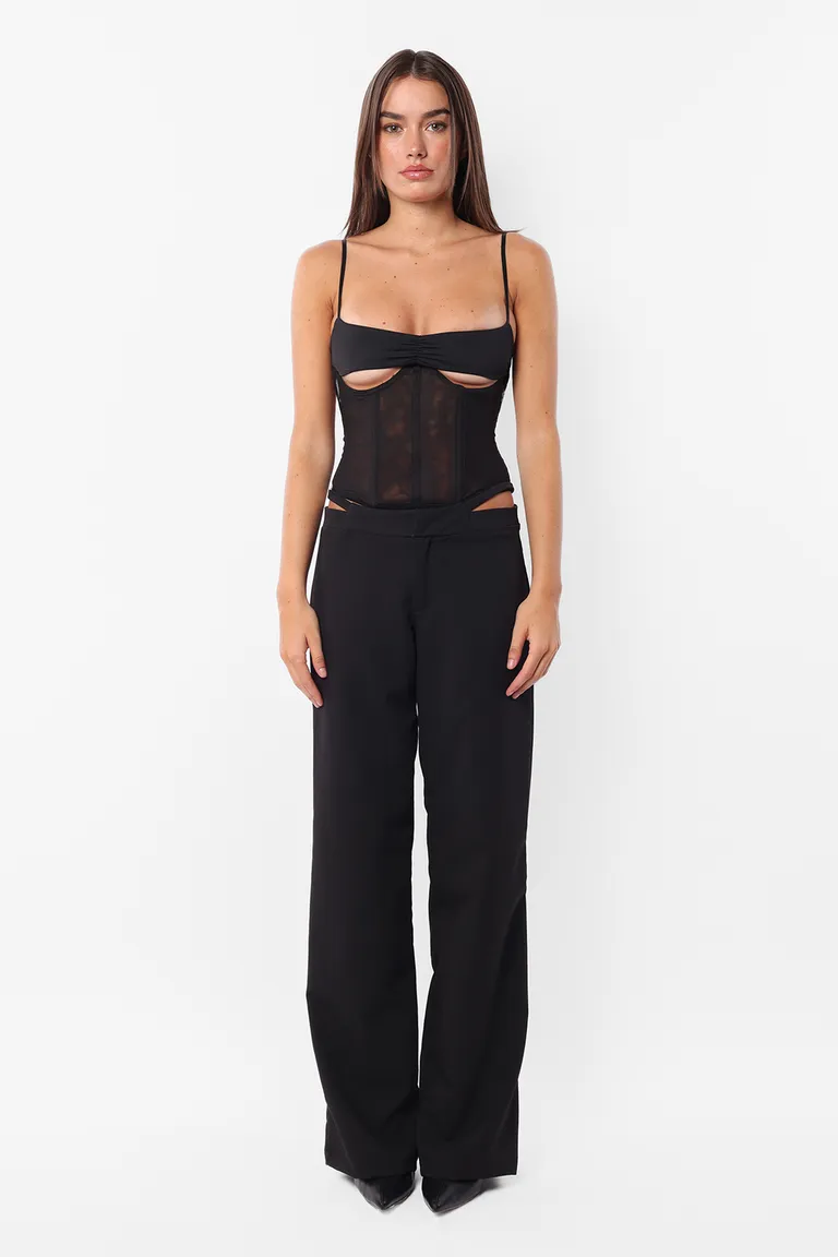 Corset de microtul negro con frunces y detalles especiales de Top White en Ropa Interior y Medias para argentina