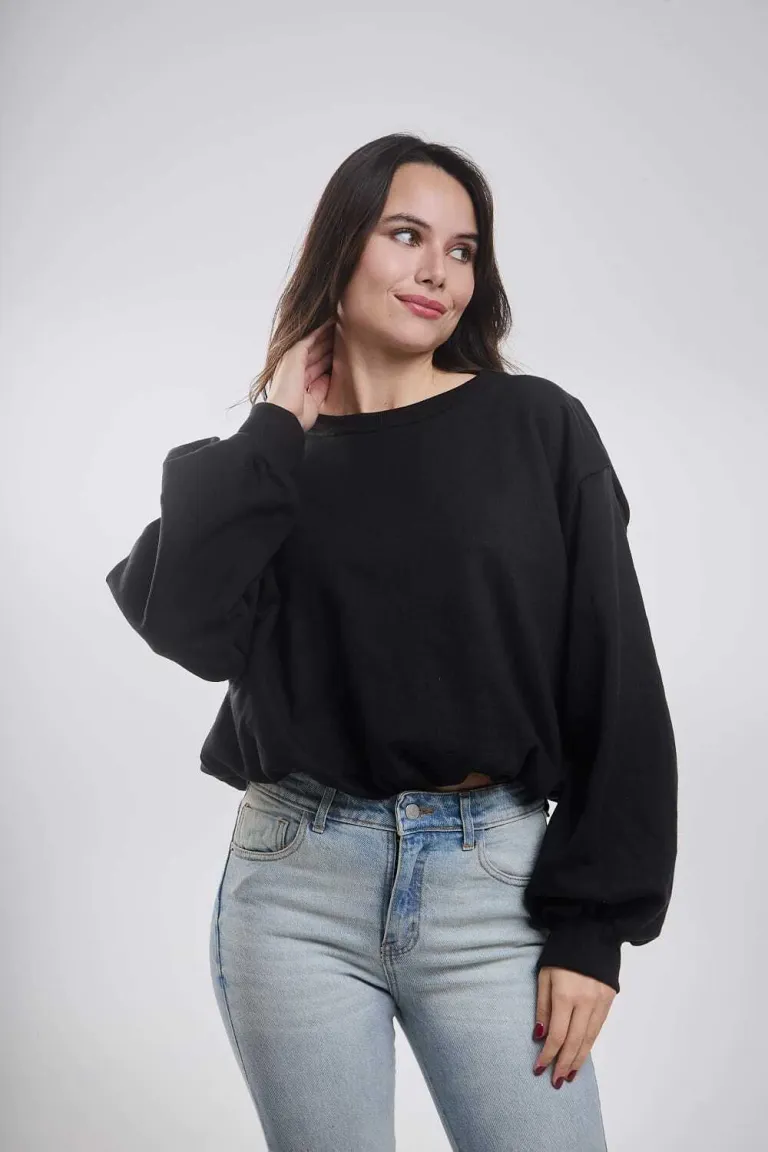 Buzo negro rustico con forro y elástico en la cintura - Indumentaria Mujer de Belle en Buzos y Sweaters para argentina