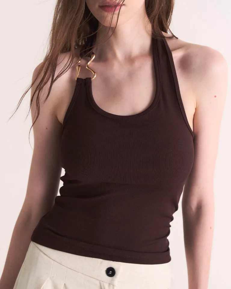 Top de cuello halter con escote redondo y argolla en la tira de Sky en Tops para argentina