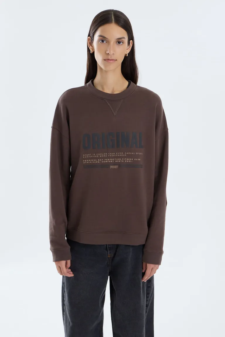 Buzo holgado de cuello redondo con estampa frontal y hombros caídos de estilo universitario de Portsaid en Buzos y Sweaters para argentina