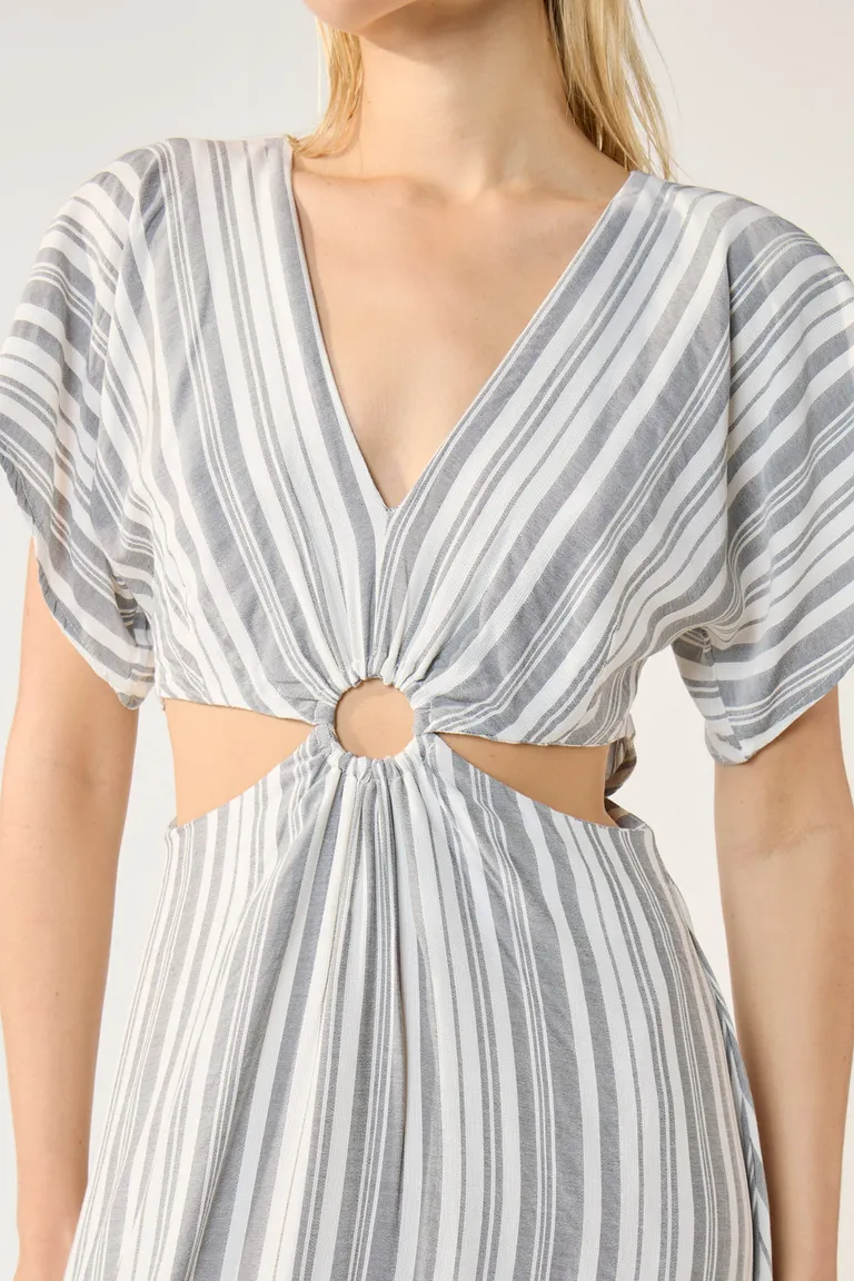 Vestido largo de jacquard rayado con escote en V y espalda descubierta de Cuesta Blanca en Vestidos para argentina