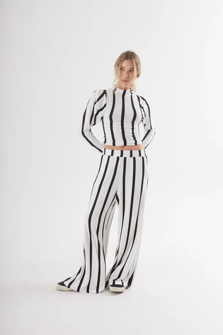 Pantalón rayado de corte holgado y cintura elástica, modelo Telma de Belle en Pantalones para argentina