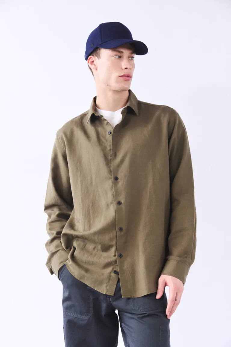 Camisa de lino de corte regular con cuello americano y logo bordado de Bensimon en Camisas para argentina