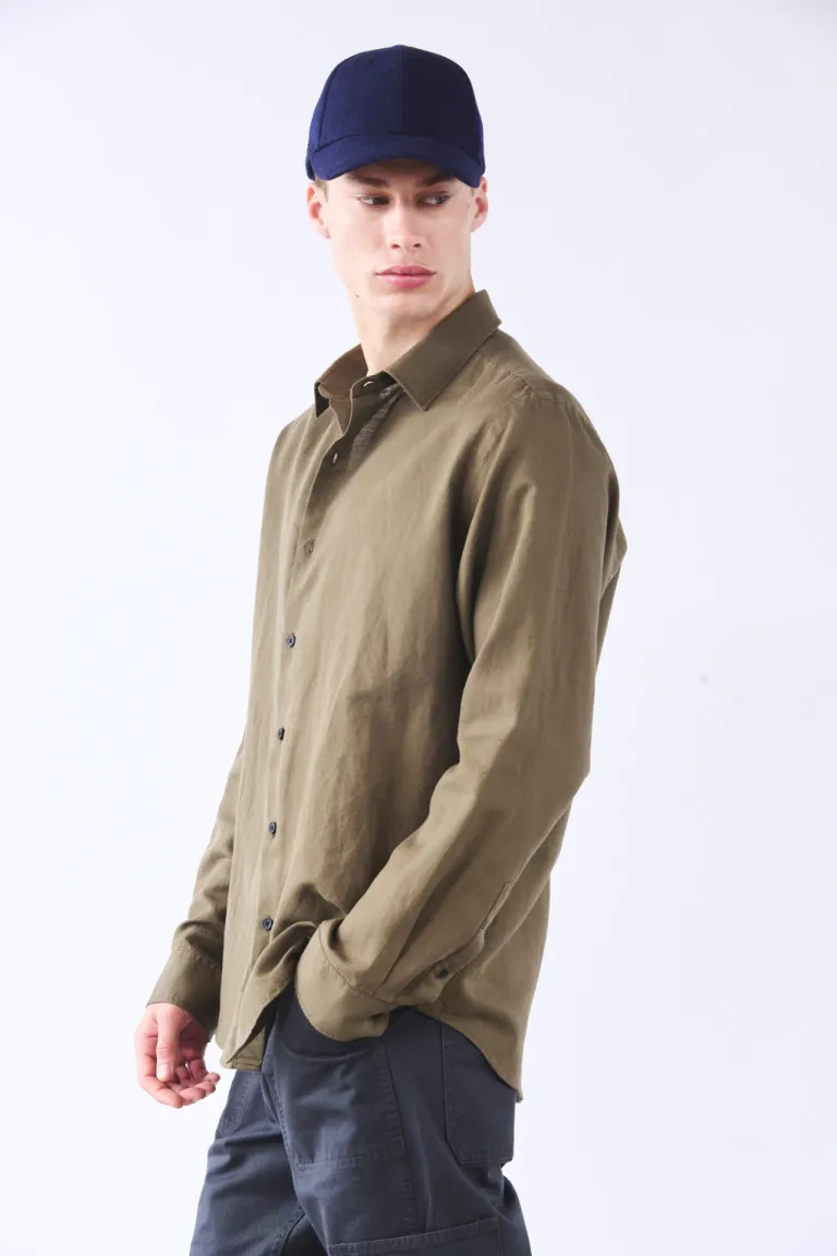 Camisa de lino de corte regular con cuello americano y logo bordado de Bensimon en Camisas para argentina