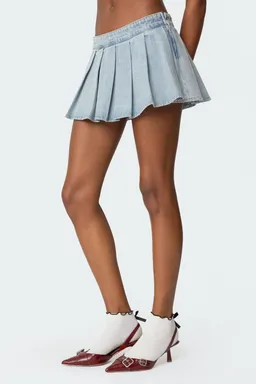 Mini falda short denim plisada elyssa de Edikted en Faldas para argentina