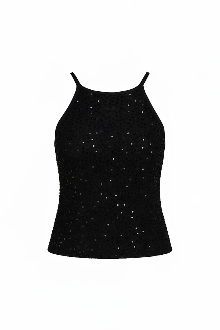 Top musculosa negro con detalles en lentejuelas para mujer de Naíma en Tops para argentina