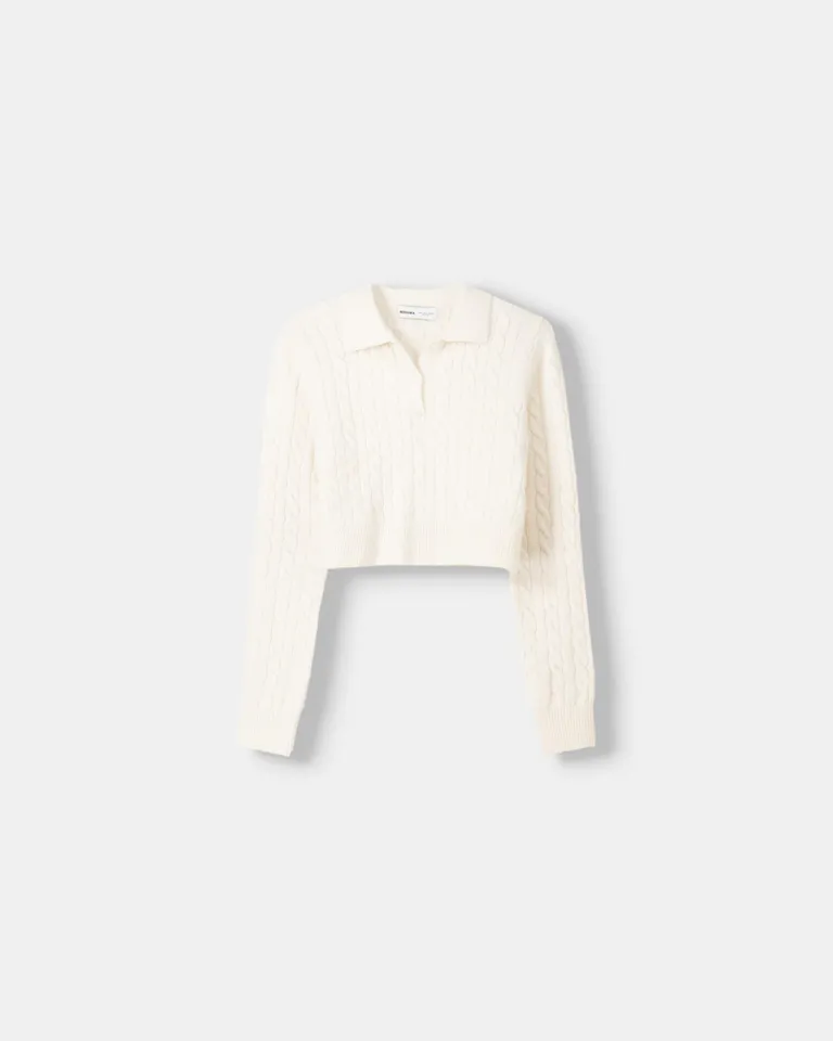 Sweater trenzado cuello polo de Bershka en Buzos y Sweaters para argentina