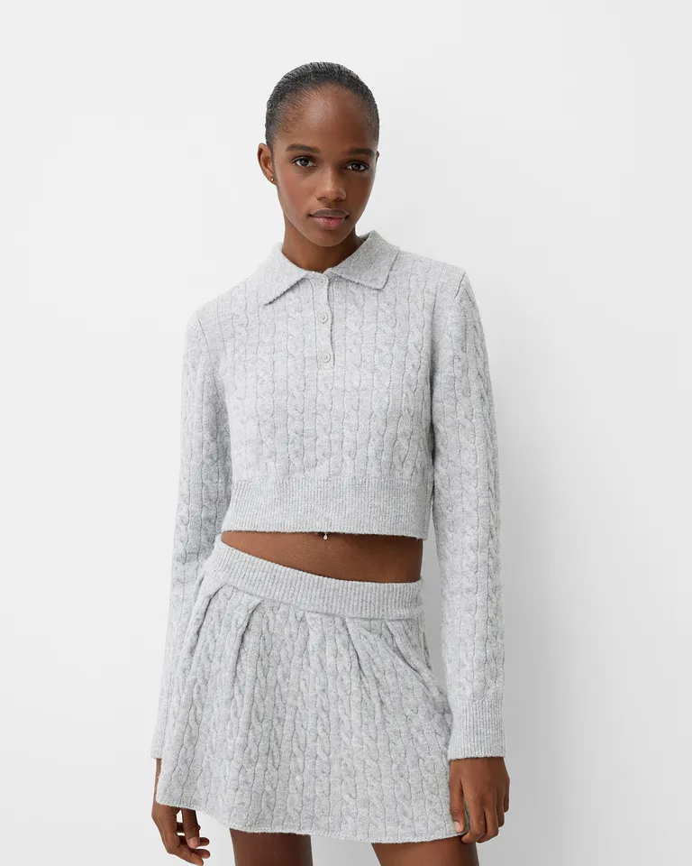 Sweater trenzado cuello polo de Bershka en Buzos y Sweaters para argentina