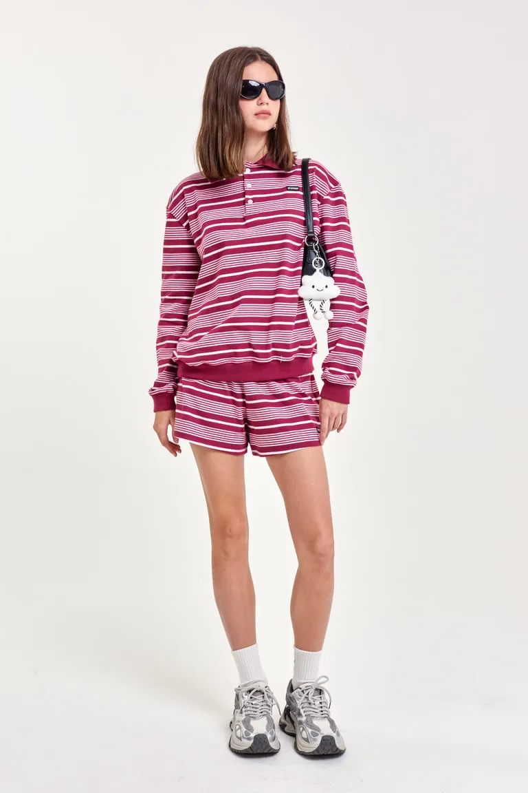 Short de algodón pesado con rayas en tonos rosados y detalles minimalistas de 47 Street en Shorts para argentina