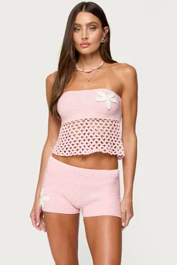Top crochet strapless flor tahna de Edikted en Tops para argentina