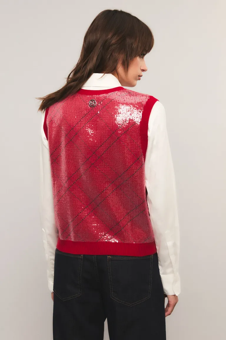 Chaleco con escote en V y botones con bordado de lentejuelas de Kosiuko en Chalecos para argentina