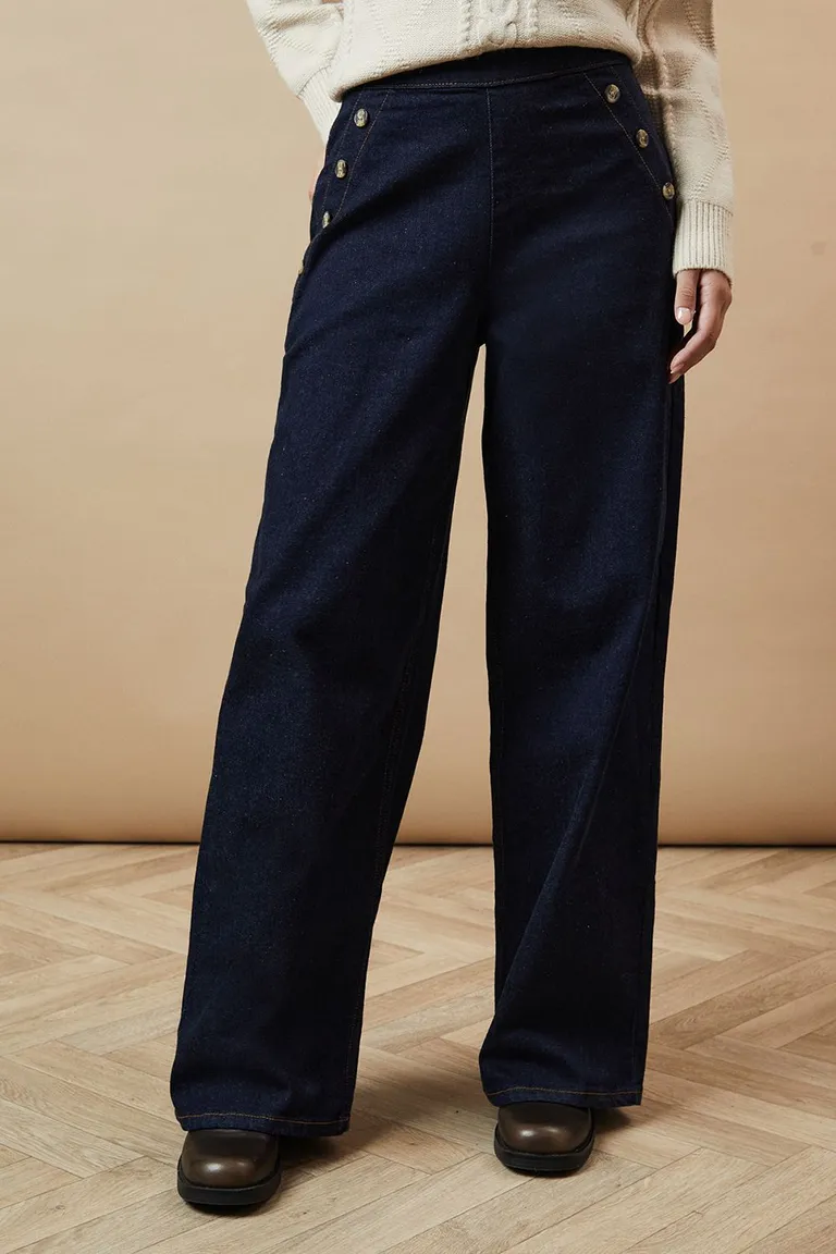 Jean Ancho Con Botones de Oasis Pantalones Indigo BKSTG