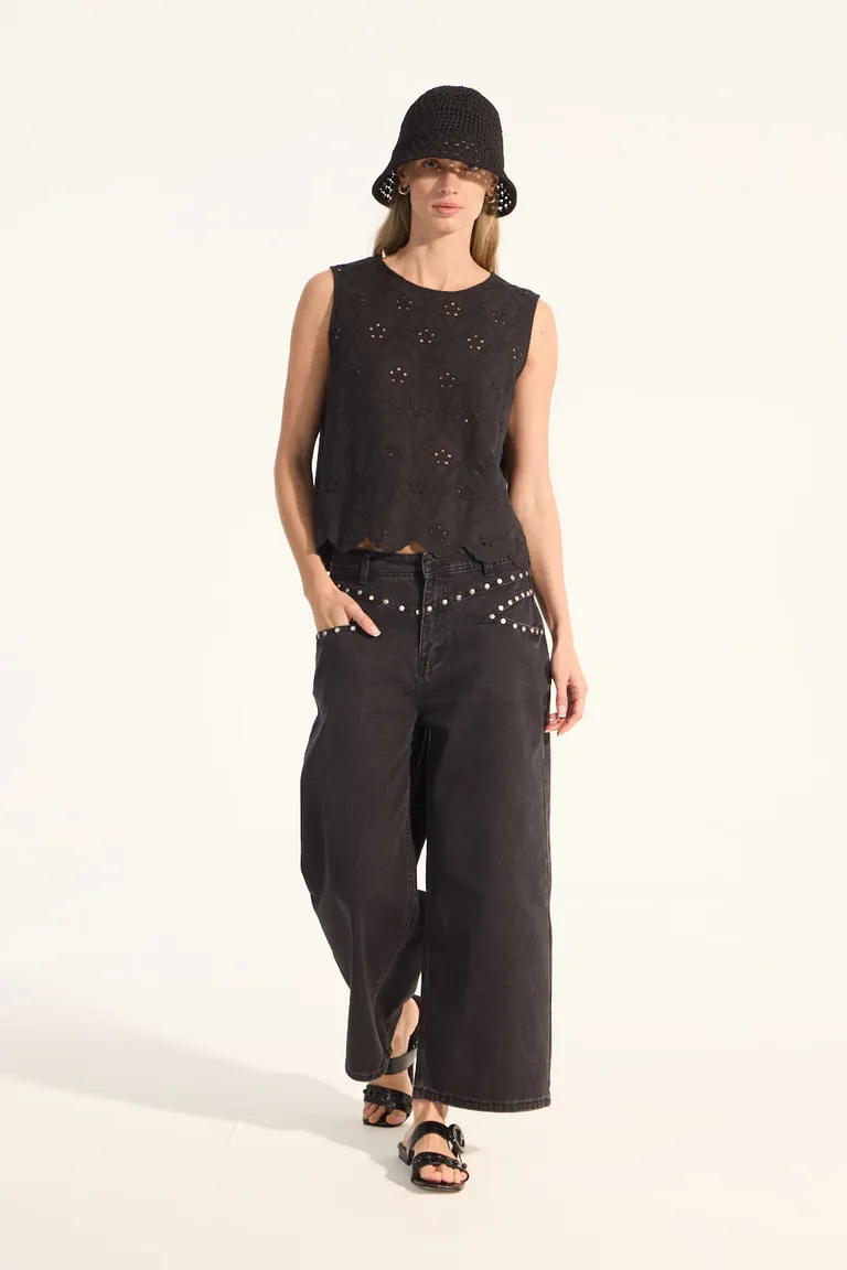 Musculosa holgada en tejido de algodón con bordados en el delantero de Portsaid en Tops para argentina