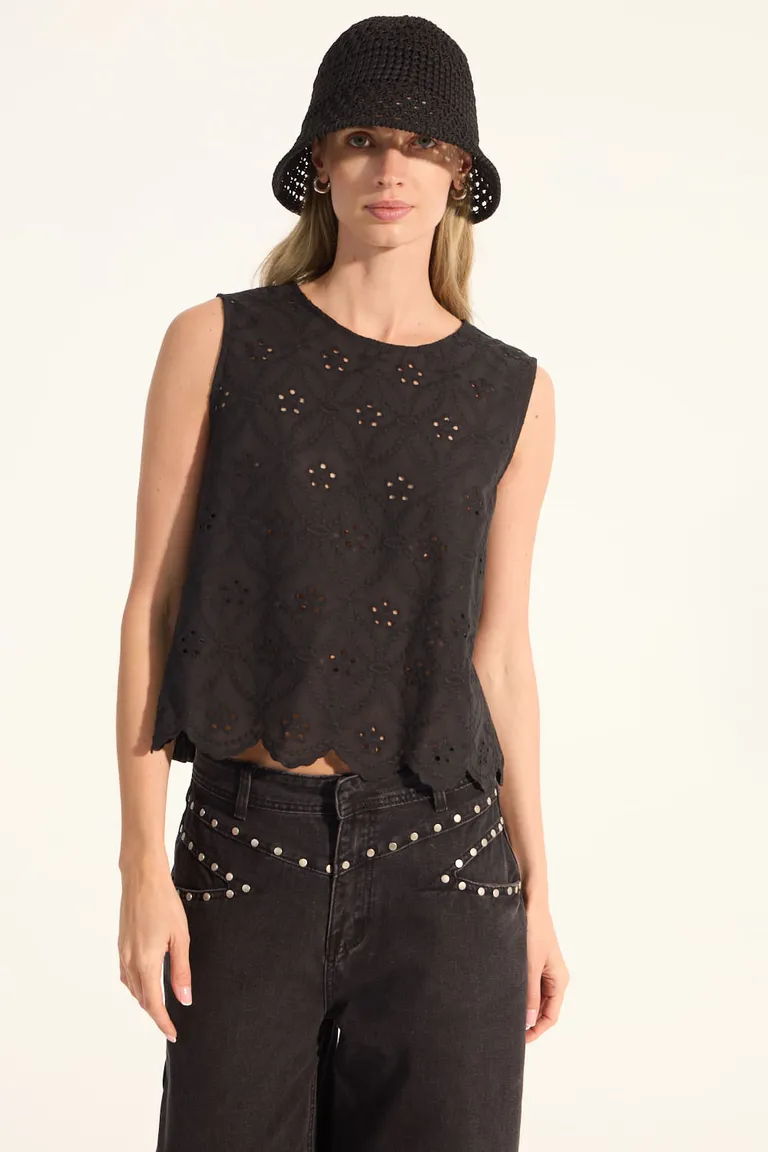 Musculosa holgada en tejido de algodón con bordados en el delantero de Portsaid en Tops para argentina