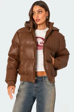 Puffer con capucha eco cuero de Edikted en Chaquetas para argentina