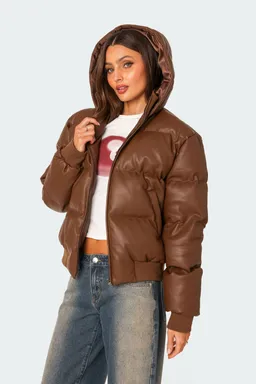 Puffer con capucha eco cuero de Edikted en Chaquetas para argentina