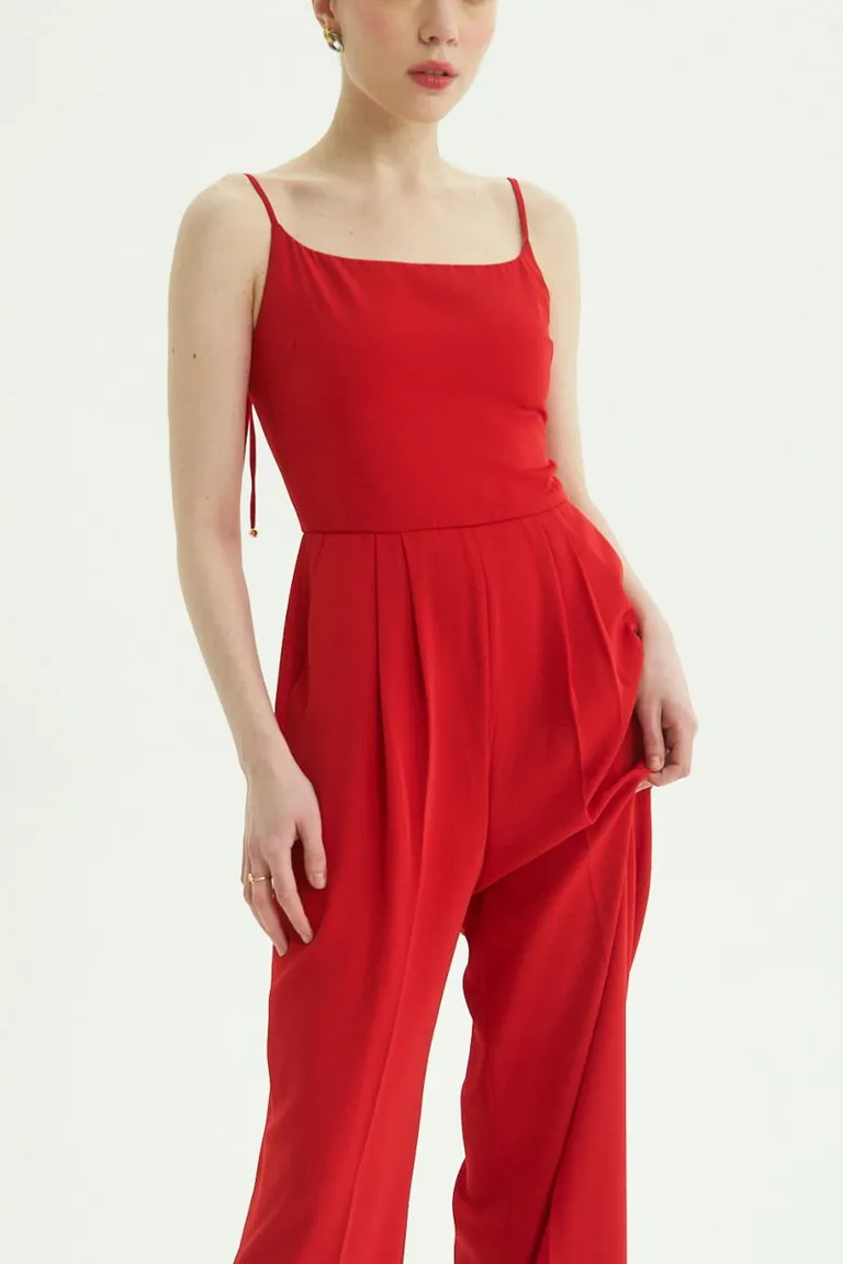 Enterito rojo largo con escote recto y piernas amplias de Las Pepas en Monos para argentina