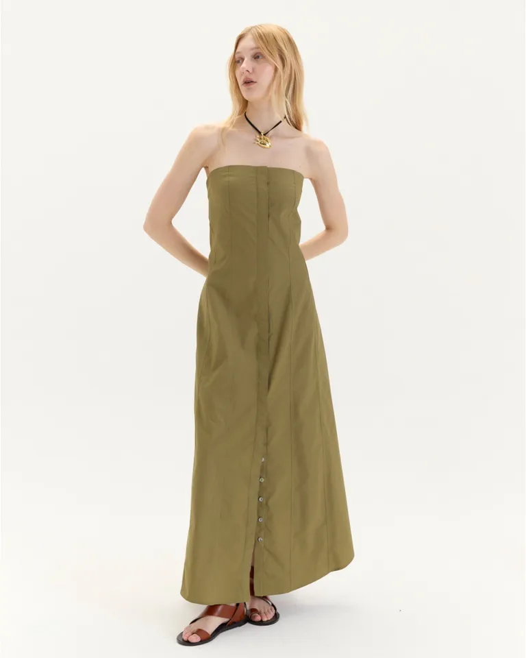 Vestido largo de algodón con diseño corsetero y escote libre de Blue Sheep en Vestidos para argentina